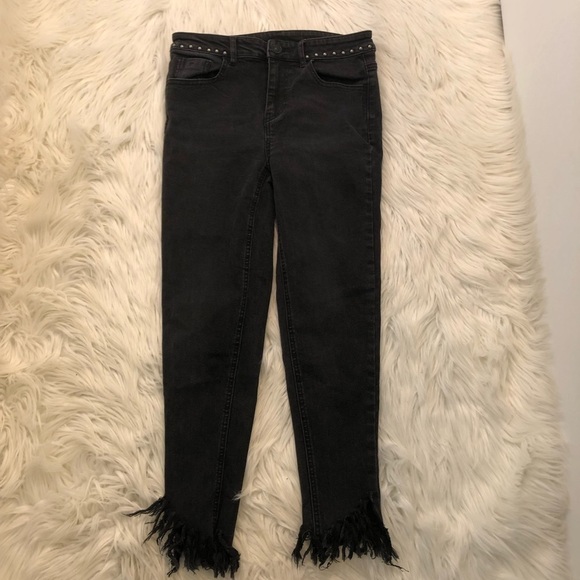 Five Plus Cropped Jeans Black Fringe Studded - Picture 2 of 11